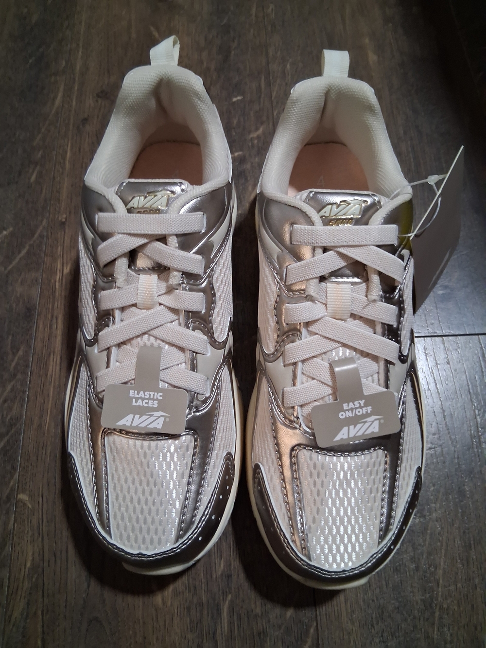 Avia Cream Metallic Silver Women Kids Elastic-Lace Slip On Sneakers Athletic 4